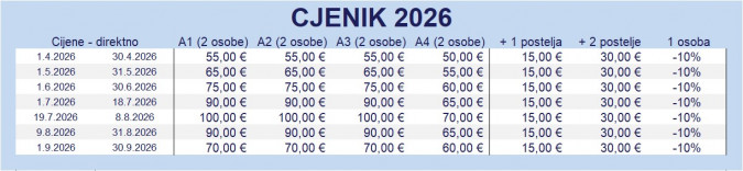 2026 direct price list without agencies, Apartmani Bosi i Goli Starigrad Paklenica